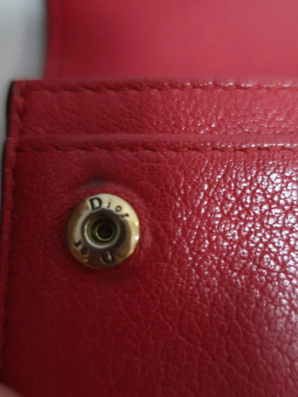 Authentic Christian Dior Paris Red Leather Saddle D Charm Credit Card Wallet
